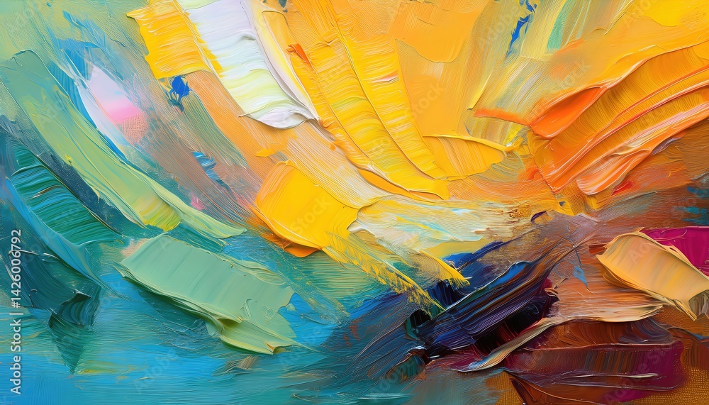 Vibrant Abstract Art Multicolored Texture Painting showcasing Intricate Layers and Rich Hues on Canvas at Dusk, Exuding a Sense of Emotional Intensity