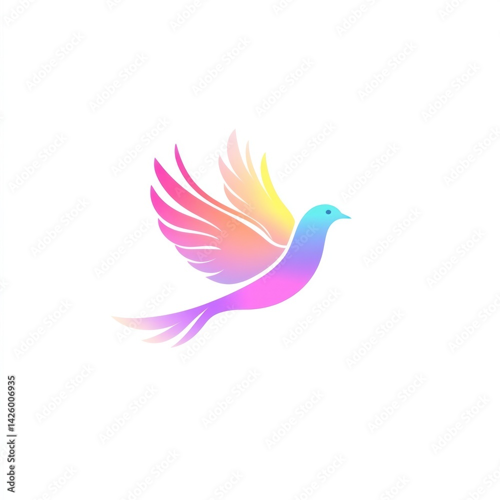 Fototapeta premium Colorful dove in flight, peace symbol, white background, spiritual use