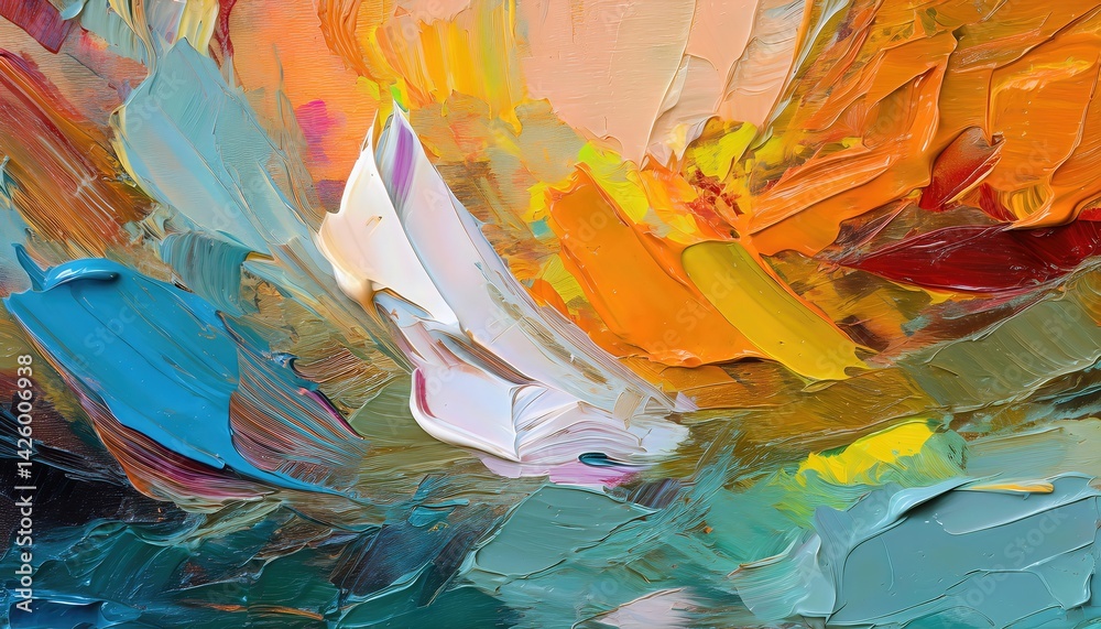 Vibrant Abstract Texture Painting MultiHued Palette Showcasing Intricate Oil on Canvas Artwork, Painted , Evoking a Sense of Movement and Emotion