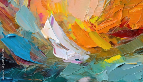 Vibrant Abstract Texture Painting MultiHued Palette Showcasing Intricate Oil on Canvas Artwork, Painted , Evoking a Sense of Movement and Emotion