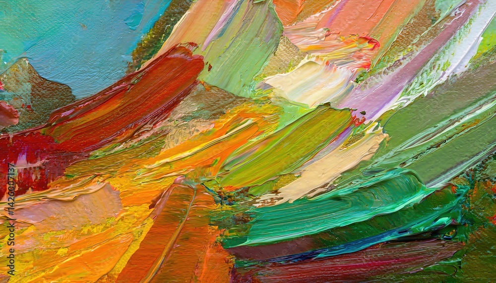 Vibrant Abstraction Multicolored Texture Painting Fragment, Showcasing a Rich Tapestry of Colors and Textures in an Impressionistic Oil Masterpiece on Canvas