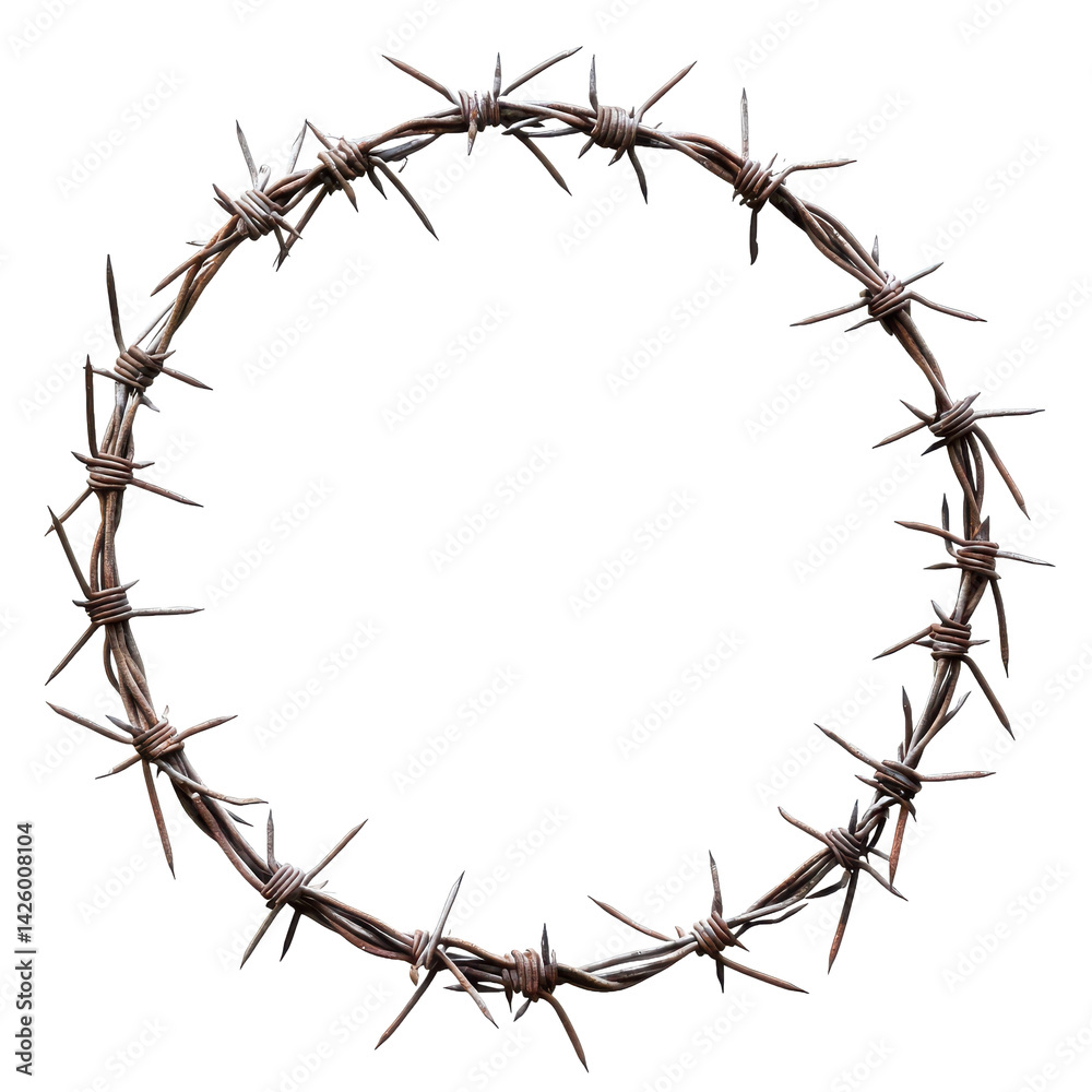 Obraz premium Barbed wire circle isolated on transparent or white background. A high resolution PNG image of Barbed wire circle.
