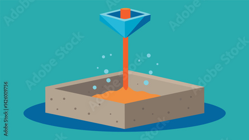Concrete being poured into a foundation slowly filling it up from the bottom to the top.. Vector illustration