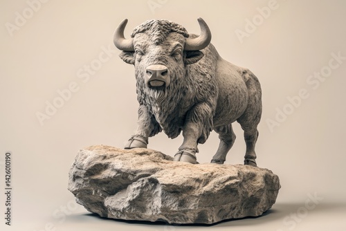 Detailed stone sculpture of a wild bison. photo