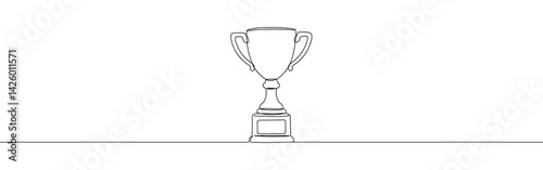 Trophy continuous one line drawing. Winner prize success achievement reward symbol. Vector illustration.
