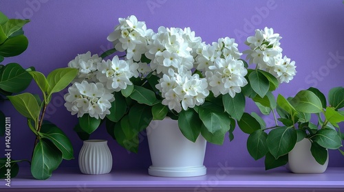 Wallpaper Mural White flowers in a white pot with greenery Torontodigital.ca