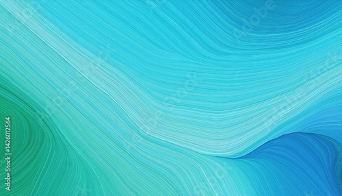 Vibrant Futuristic Scene Wavy Motion Speed Lines Backdrop in Sky Blue, Aqua Marine and Light Sea Green, Offering a Thrilling Sense of Movement and Energy