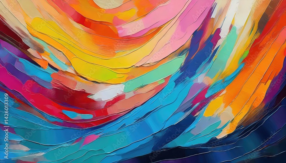 Vibrant Abstract Masterpiece Closeup of Colorful Artwork, Embracing a Rough yet Harmonious Palette, Showcasing the Power of Generative AI and Modern Artistic Expression