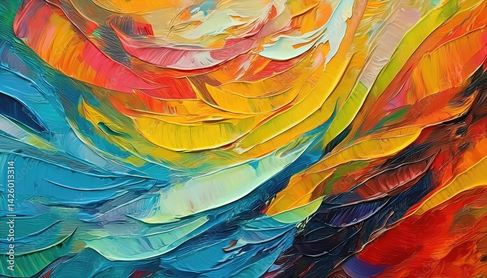 Vibrant Abstract Art Rough, Colorful, Multicolored Swirls Showcasing the Power of Generative AI at Dusk, Offering a Kaleidoscope of Emotions and Inspirations