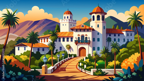 Historic Santa Barbara Courthouse with Spanish Colonial Revival architecture