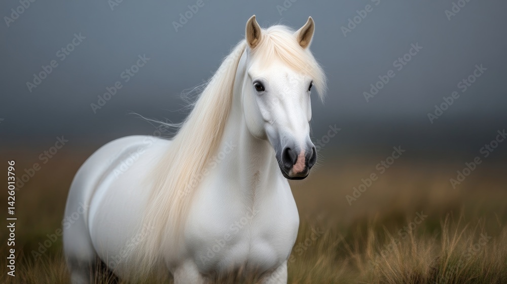 Fototapeta premium Majestic white horse in a field