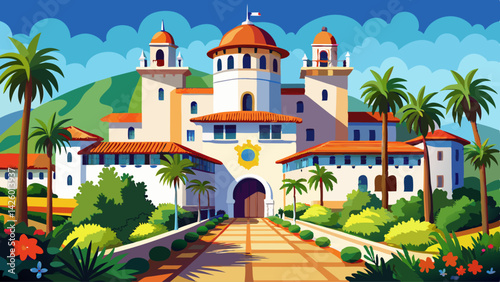 Historic Santa Barbara Courthouse with Spanish Colonial Revival architecture