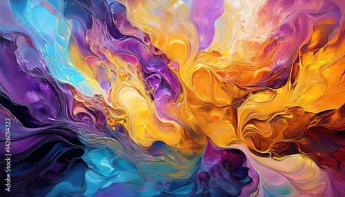 Obraz na płótnie Vibrant Abstract Oil Illustration Showcasing the Power of Artificial Intelligence, Swirling with Rich Textures and Striking Colors in a Fusion of Modern and Impressionistic Elements. w salonie