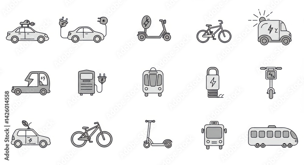 Electric Vehicle Icons Set Electric Vehicle Icons Set