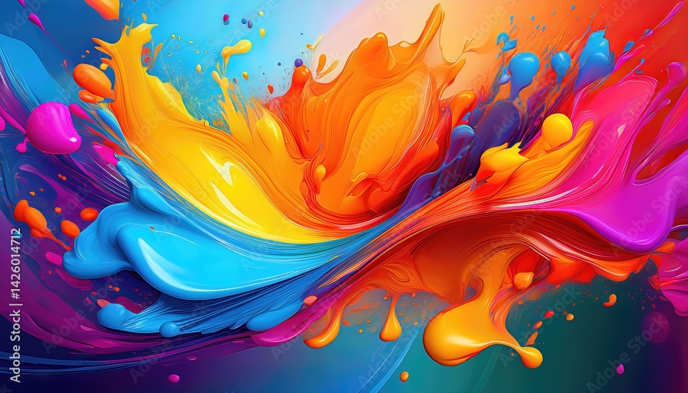 Vibrant Abstract Art Gradient at A Dazzling Display of Colorful Splashes and Bright Hues Transforming a Bold, Futuristic Backdrop
