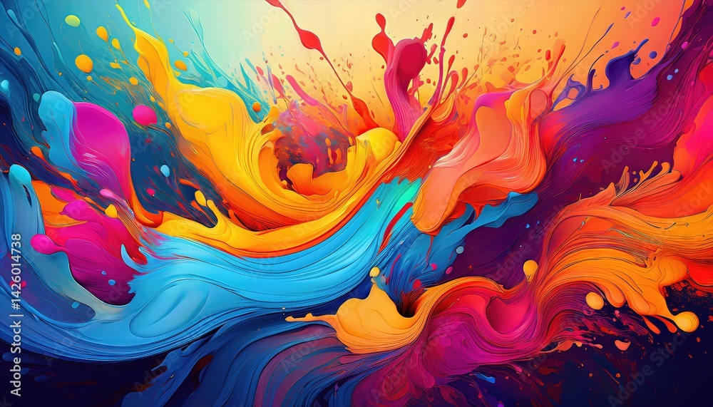 Dynamic Abstraction Vibrant Splashes of Colors Dancing on a Gradient Backdrop, Embracing the Power of Artificial Intelligence in Modern Digital Art