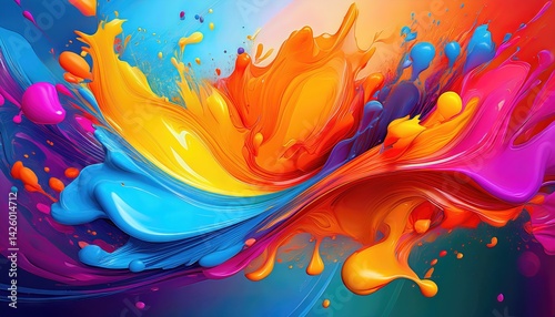 Obraz na płótnie Vibrant Abstract Art Gradient at A Dazzling Display of Colorful Splashes and Bright Hues Transforming a Bold, Futuristic Backdrop w salonie