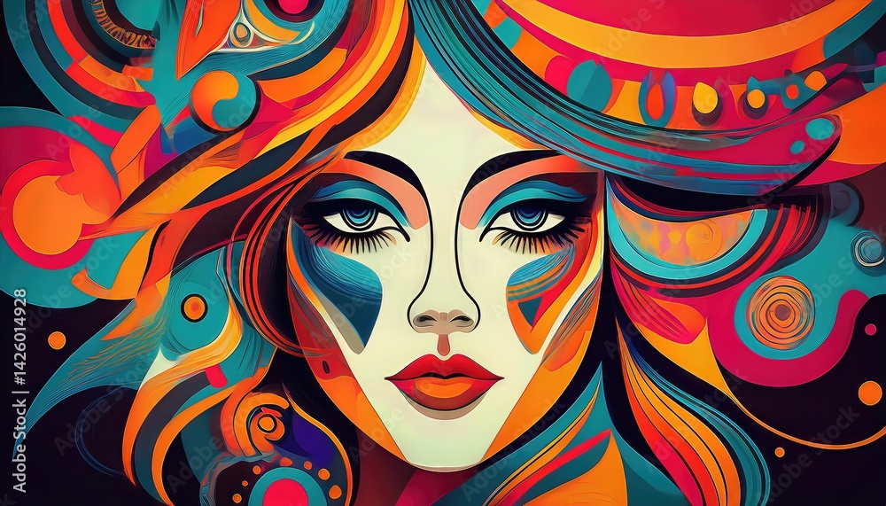 Vibrant Abstract Art Portrait with Stunning Vibrant Shapes A Spectacular Masterpiece of Generative AI, Featuring Bold Colors and Intricate Patterns, Perfect for Digital Art, Home Decor, or