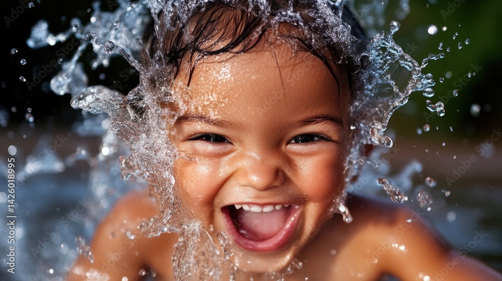 Obraz premium A child joyfully splashes in water
