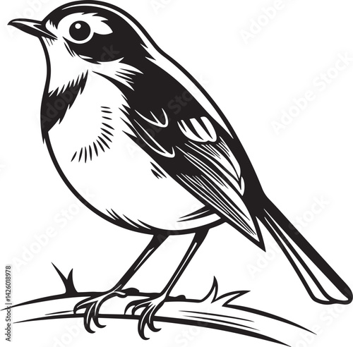 European Robin bird silhouette vector illustration