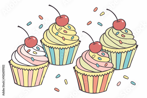 Colorful cupcakes isolated on a transparent background