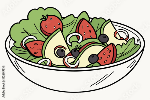 Fresh fruit and vegetable salad plate isolated on transparent background