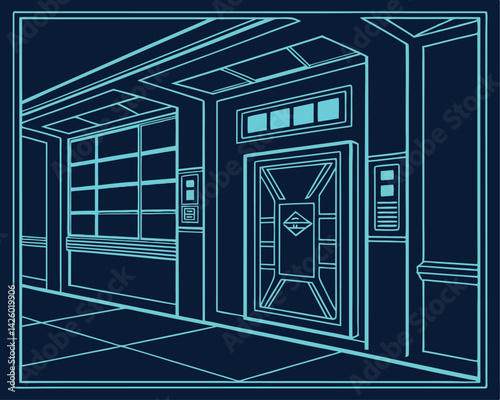Futuristic neon shapes, glowing blue geometric frames, holographic interface elements, sci fi HUD design, cyberpunk aesthetics vector illustration