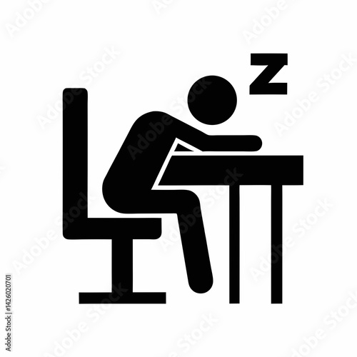 Sleeping Student Resting On Desk Icon Black Pictogram Representation