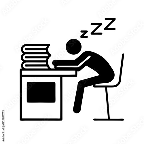 Exhausted Student Sleeping At Desk With Books After Studying Hard All Night