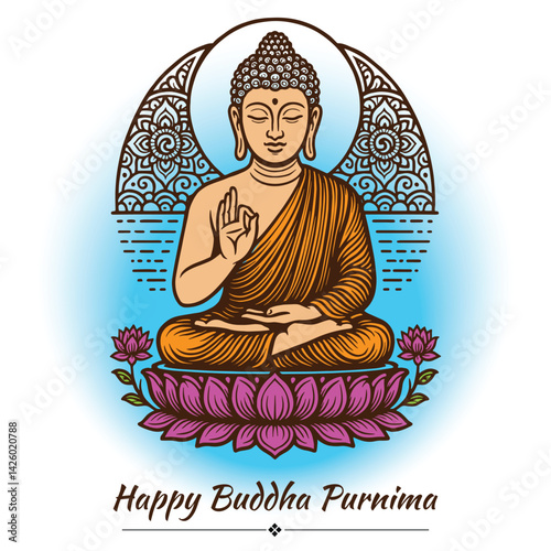 Buddha Purnima poster with ink effect background