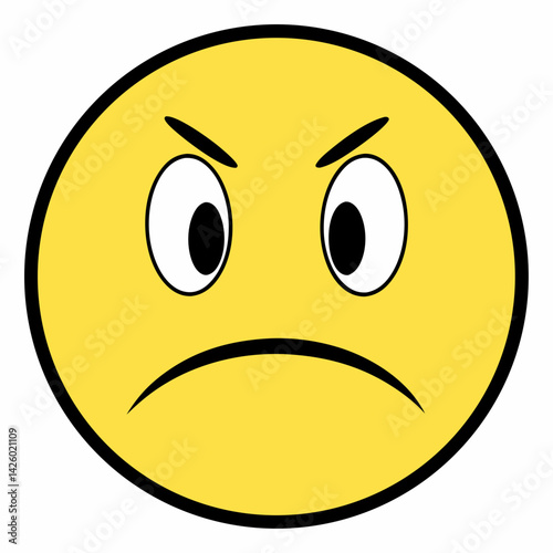 Angry Yellow Emoji Face With Furrowed Eyebrows Expressing Frustration And Annoyance