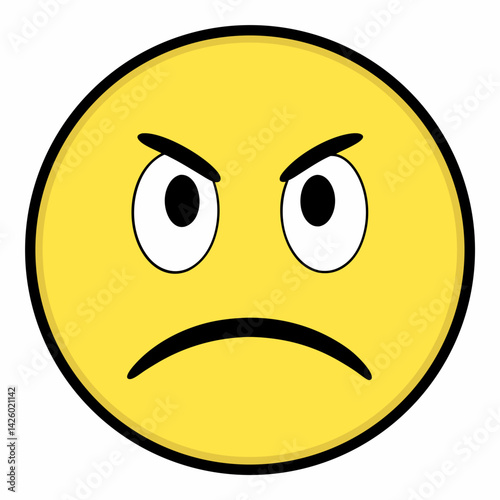 Angry Yellow Emoticon Emoji Expression With Frowning Face And Scowling Eyebrows Design