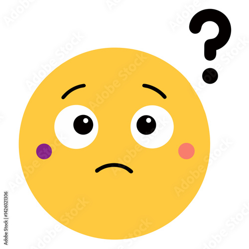 Confused Yellow Emoji Face With A Question Mark Icon Illustration Isolated
