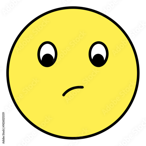 Cartoon Yellow Emoji With Disappointed Expression Looking Upward Isolated On White Background