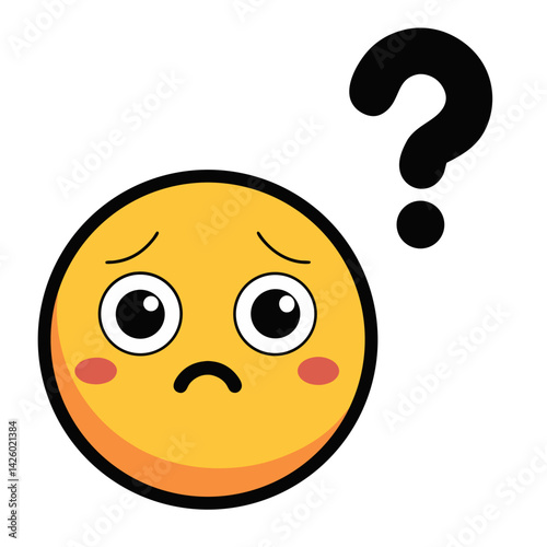 Yellow Sad Emoji With Question Mark Expression Of Doubt And Uncertainty