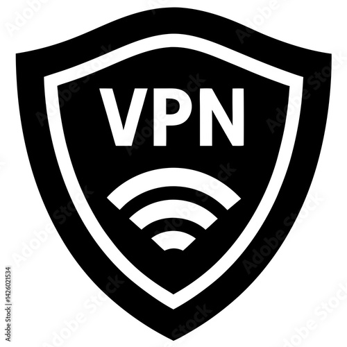 Vpn Security Shield Icon For Network Protection And Data Privacy Black And White
