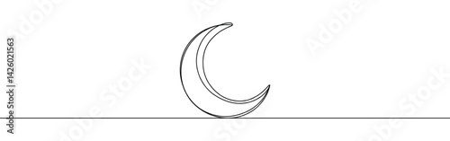 Moon linear background. Hand drawn crescent. Vector illustration.