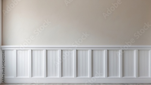 Obraz na płótnie White wall paneling with decorative beadboard and trim w salonie