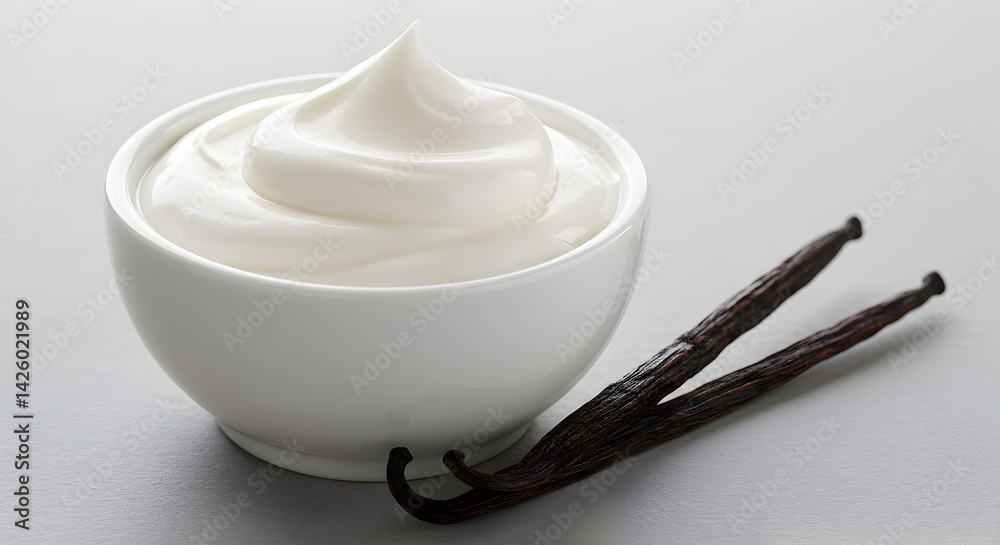 Fototapeta premium Delicious Vanilla Yogurt In A Bowl With Aromatic Spice Pods