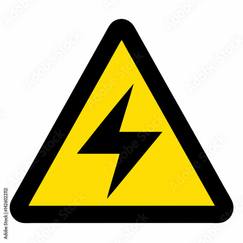 High Voltage Hazard Symbol In Yellow And Black Minimalist Warning Sign Illustration