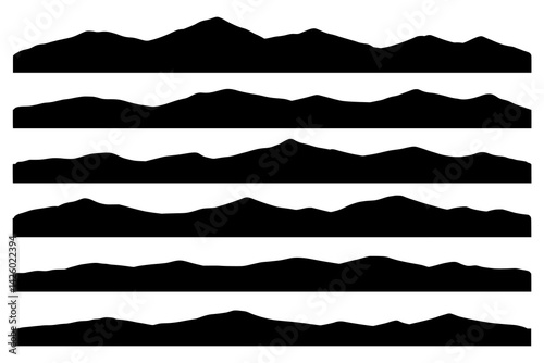 Mountains silhouettes on the white background. Vector set of outdoor design elements