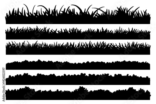 Vector set of grass silhouettes isolated on white background