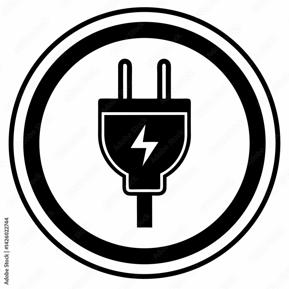 Electric Plug With Lightning Bolt Icon In Circular Black And White Symbol Electric Plug With Lightning Bolt Icon In Circular Black And White Symbol