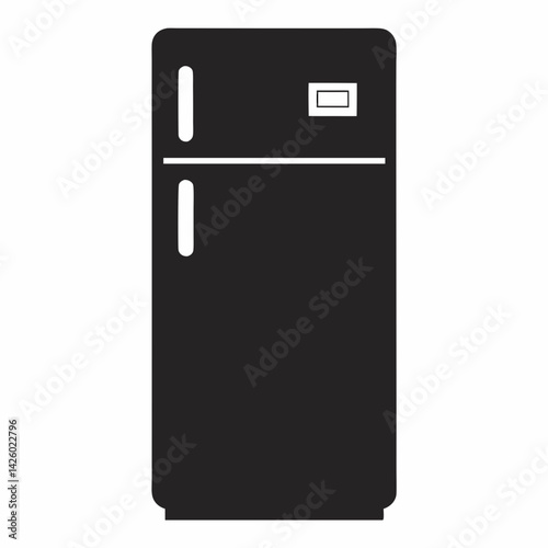 Black Refrigerator Vector Illustration Modern Kitchen Appliance Isolated On White Background
