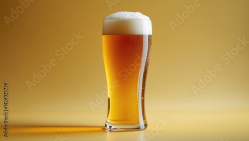 Vertical image of a full pint glass of beer with copy space in the background, highlighting drinking alcohol, refreshment, and celebration themes