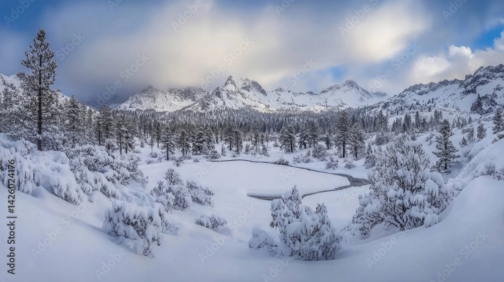 Fototapeta premium Snowy winter landscape panorama