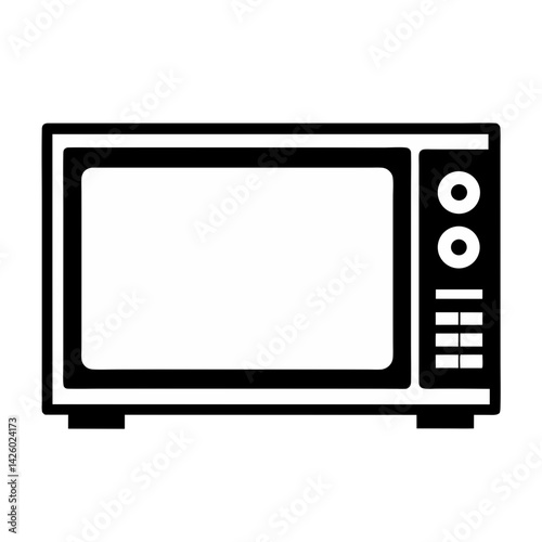 Simple Black And White Microwave Oven Vector Illustration For Kitchen Appliances