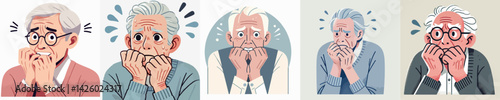 set vector people biting nails with anxious fear expression