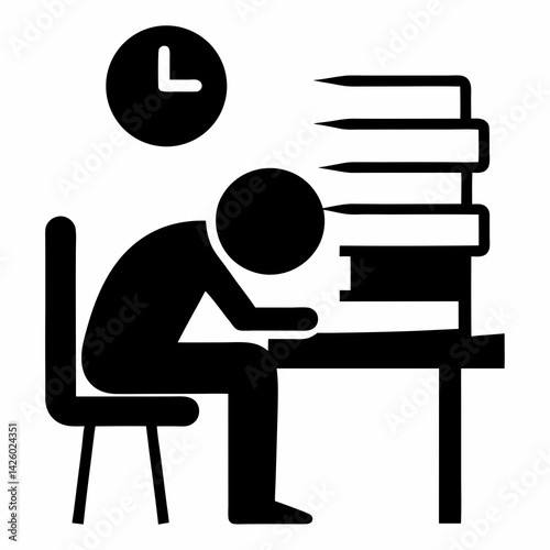 Exhausted Student Studying Late With Books Deadline Concept Illustration