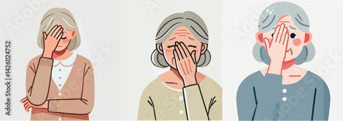 set vector people embarrassed with Hands covering cheeks